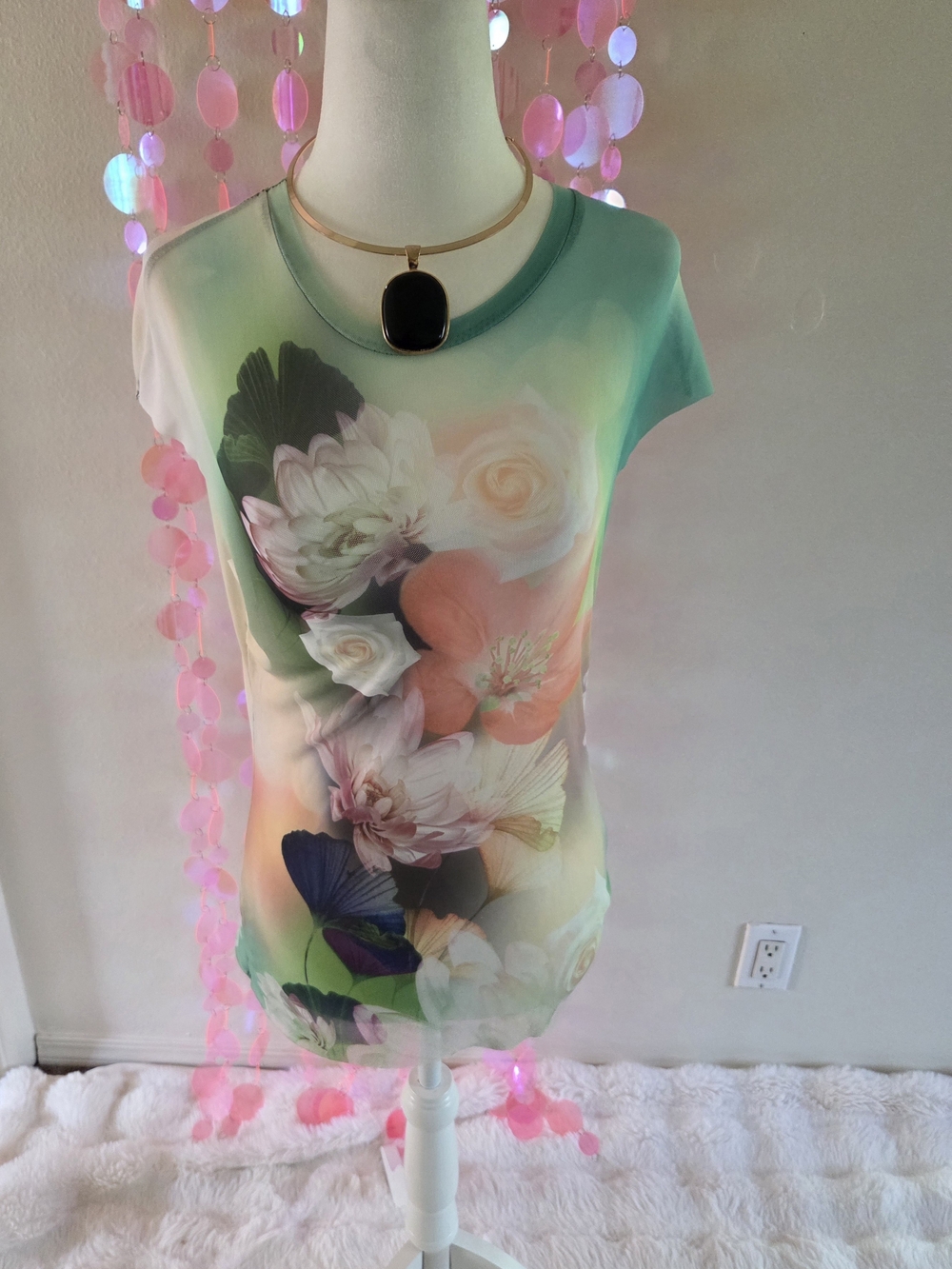 AFRM Floral Ombre Crewneck Tee in Green and Peach